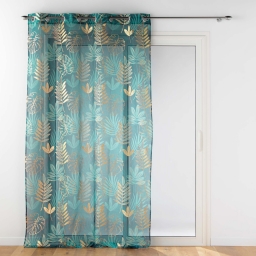 Voilage &agrave; &oelig;illets Ornella &Eacute;meraude-Or 140x240 cm imprim&eacute; m&eacute;tallis&eacute;