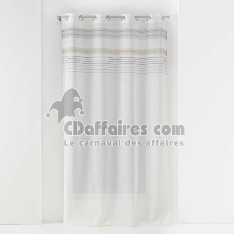 Voilage a oeillets 140 x 240 cm effet lin tiss&eacute; + haut ray&eacute; Zola