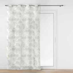 Voilage a oeillets 140 x 240 cm effet lin tiss&eacute; imprim&eacute; Ginko Blanc