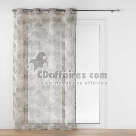 Voilage a oeillets 140 x 240 cm effet lin tiss&eacute; imprim&eacute; Ginko Noisette