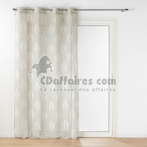 Voilage a oeillets 140 x 240 cm effet lin tiss&eacute; imprime Indila Beige