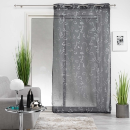 Voilage a oeillets 140 x 240 cm imprim&eacute; m&eacute;tallis&eacute; Artyline Anthracite/argent