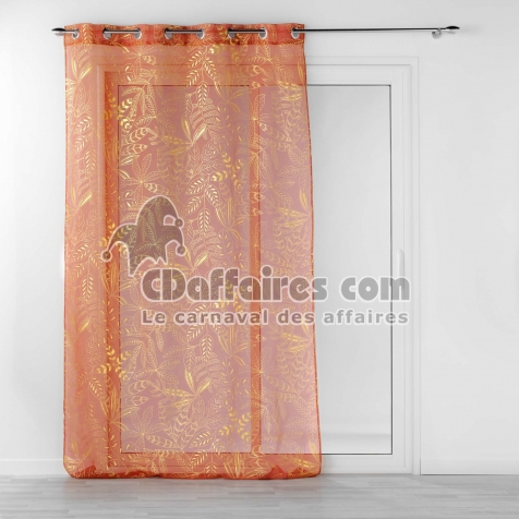 Voilage &agrave; oeillets 140 x 240 cm imprim&eacute; m&eacute;tallis&eacute; Belflor Terracotta/Or