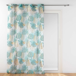 Voilage &agrave; oeillets 140 x 240 cm imprim&eacute; m&eacute;tallis&eacute; Ornella Blanc-&eacute;meraude