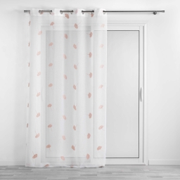 Voilage a oeillets 140 x 240 cm voile sabl&eacute; brod&eacute; Ariella Blanc/rose
