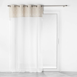 Voilage a oeillets 140 x 240 cm voile sabl&eacute; + haut pompons Samira Blanc