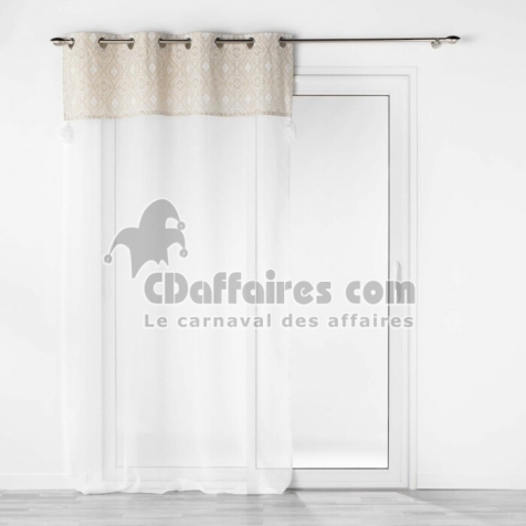 Voilage a oeillets 140 x 240 cm voile sabl&eacute; + haut pompons Samira Blanc