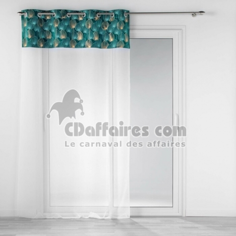 Voilage a oeillets 140 x 240 cm voile sablé + haut velours Clairine Emeraude