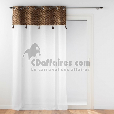 Voilage a oeillets 140 x 240 cm voile sabl&eacute; + haut velours Evie Chocolat