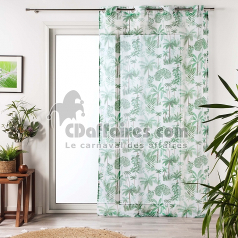 Voilage a oeillets 140 x 240 cm voile sabl&eacute; imprim&eacute; Amazonia Vert