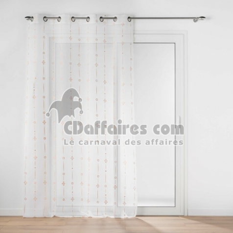 Voilage a oeillets 140 x 240 cm voile sabl&eacute;  imprim&eacute; metallis&eacute; Ariane Or rose