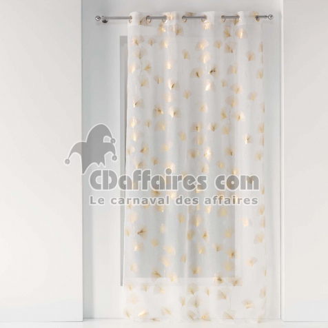 Voilage a oeillets 140 x 240 cm voile sable imprime metallise ginkgold