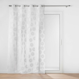 Voilage a oeillets 140 x 240 cm voile sabl&eacute;  imprim&eacute; metallis&eacute; Lison Argent