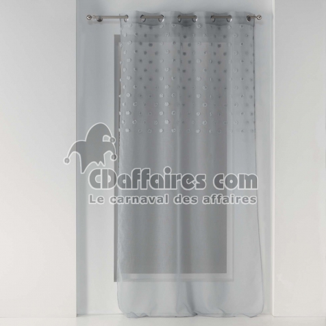 Voilage a oeillets 140 x 240 cm voile sabl&eacute; pompons melusine Gris