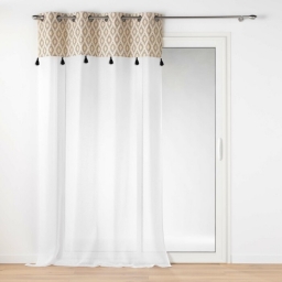 Voilage a oeillets 140 x 240 cm voile sabl&eacute; +pompons Oricia