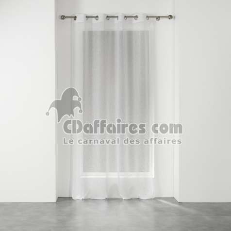Voilage a oeillets 140 x 240 cm voile tisse applique elea Blanc/argent