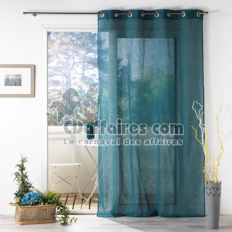 Voilage a oeillets 140 x 280 cm effet lin tiss&eacute; Zazy Bleu