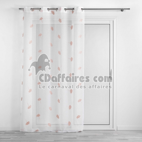 Voilage a oeillets 140 x 280 cm voile sabl&eacute; brod&eacute; Ariella Blanc/rose
