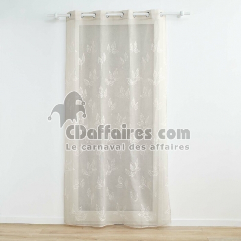 Voilage a oeillets 140 x 280 cm voile sabl&eacute; brod&eacute; Berry Taupe