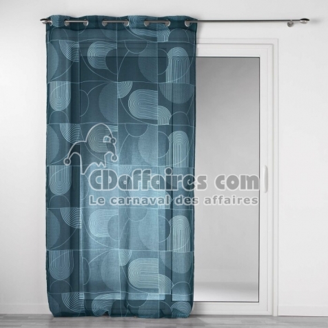 Voilage a oeillets 140 x 280 cm voile sabl&eacute; imprim&eacute; Esquisse Bleu