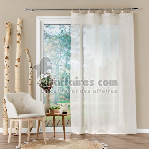 Voilage a oeillets bois 140 x 240 cm voile tiss&eacute; Minalisa Beige