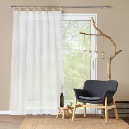 Voilage a oeillets bois 140 x 240 cm voile tiss&eacute; Minalisa Blanc