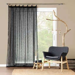 Voilage a oeillets bois 140 x 240 cm voile tiss&eacute; Minalisa Noir