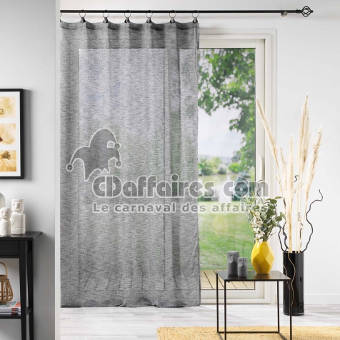 Voilage effet lin &agrave; anneaux 140 x 240 cm Linka Antracite