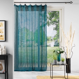 Voilage effet lin &agrave; anneaux 140 x 240 cm Linka bleu