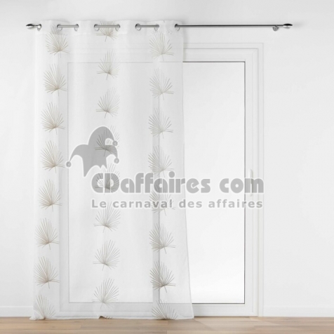 Voilage grande hauteur 140 x 280 cm voile sabl&eacute; brod&eacute; Palmaris Beige