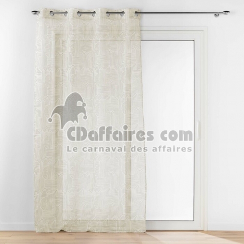 Voilage grande hauteur a oeillets 140 x 280 cm voile sable imprime pandore Blanc