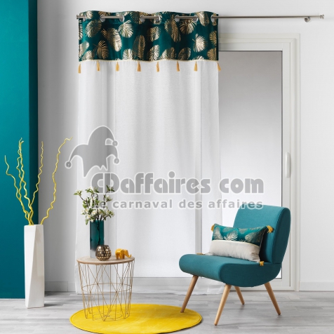 Voilage sabl&eacute; &agrave; pompons 140 x 240 cm + bande velours Sabaly