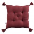 Coussin capitonné 5 points avec pompons gaze de coton 40 x 40 cm gaia lie de vin Bordeaux, image n° 1