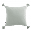 coussin déhoussable avec pompons 40 x 40 cm gaze de coton unie gaïa eucalyptus, image n° 3
