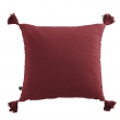 Coussin déhoussable avec pompons gaze de coton 40 x 40 cm gaia lie de vin Bordeaux, image n° 1