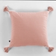 Coussin déhoussable avec pompons gaze de coton 40 x 40 cm gaïa rose pêche Rose, image n° 2