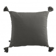 Coussin déhoussable avec pompons gaze de coton 40 x 40 cm granit Anthracite, image n° 1