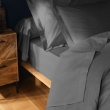 Drap housse 2 personnes 180 x 200 cm uni 57 fils lina Anthracite, image n° 3