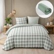 Pack housse de couette 240 x 220 cm + drap housse 140x190  + 2 taies coton Victoire vichy sauge, image n° 1