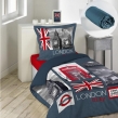 Pack parure de couette enfant 140x200 cm London + drap housse 90x190 Bleu, image n° 1