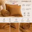 Parure Drap Housse 140 x 190 cm + 2 Taies 60x60 cm 100% Lin Fran&ccedil;ais - Caramel, image n° 2
