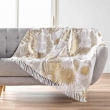 Plaid a franges 125 x 150 cm coton/polyester imprime metallis&eacute; Melisse, image n° 1