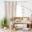 Rideau &agrave; oeillets 140 x 280 cm polycoton + jute imprim&eacute;e Bahina Ecru-blanc, image n° 4