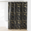 RIDEAU DE DOUCHE+CROCHETS 180 x 200 CM POLYESTER IMP. METAL. AQUAMARBRE NOIR/OR, image n° 1